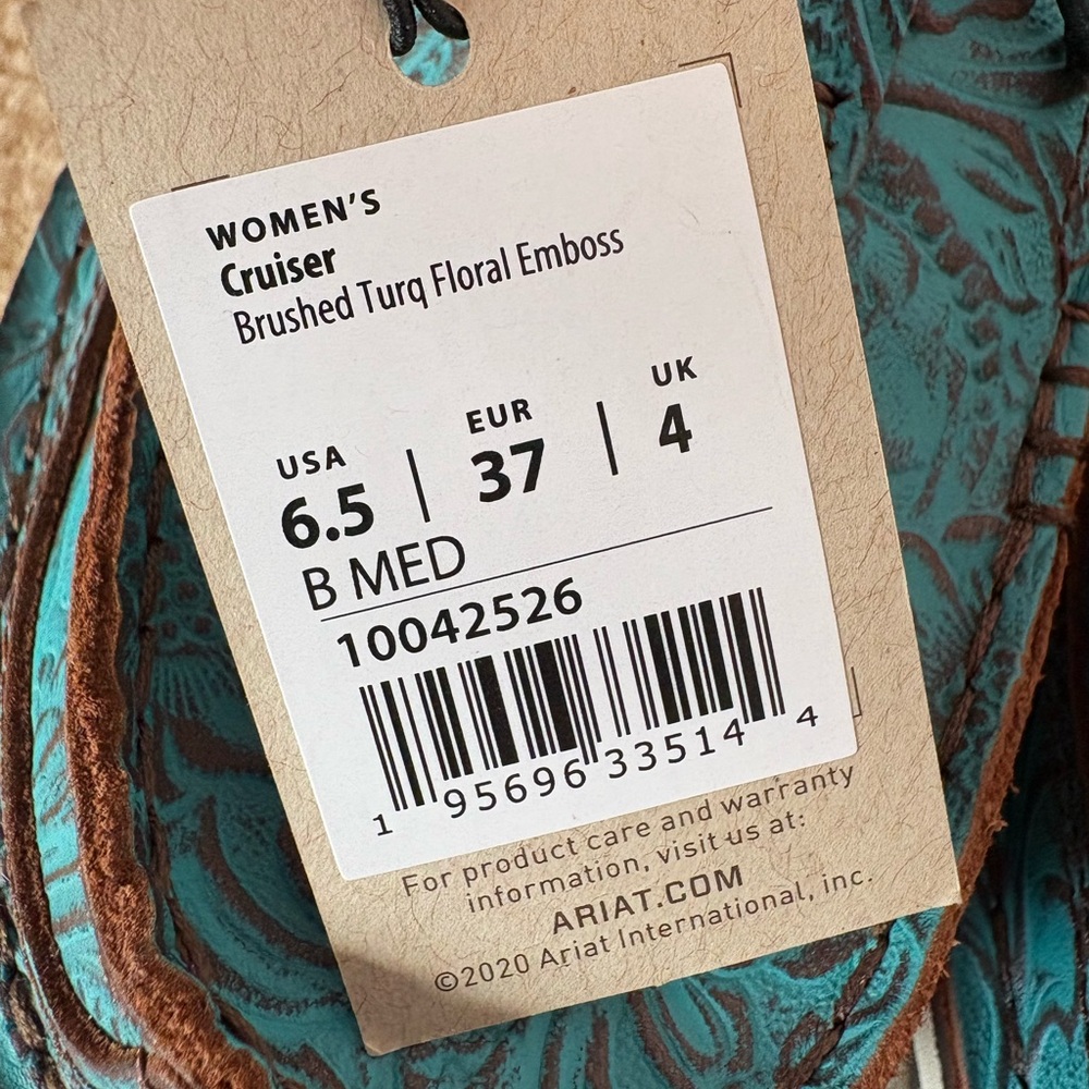 Ariat Women's Cruiser in Brushed Turquoise Floral Emboss Size 6.5 - Picture 2 of 6